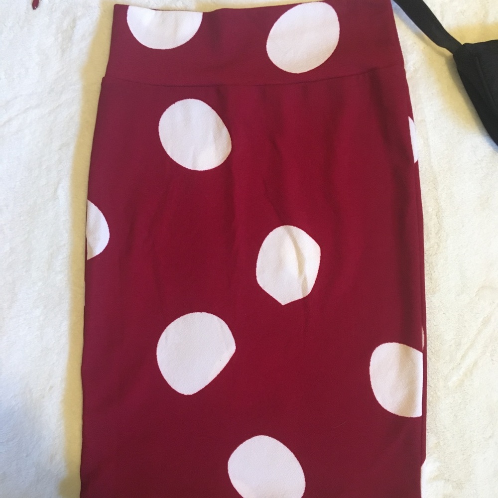 LulaRoe red and white polka dot skirt
